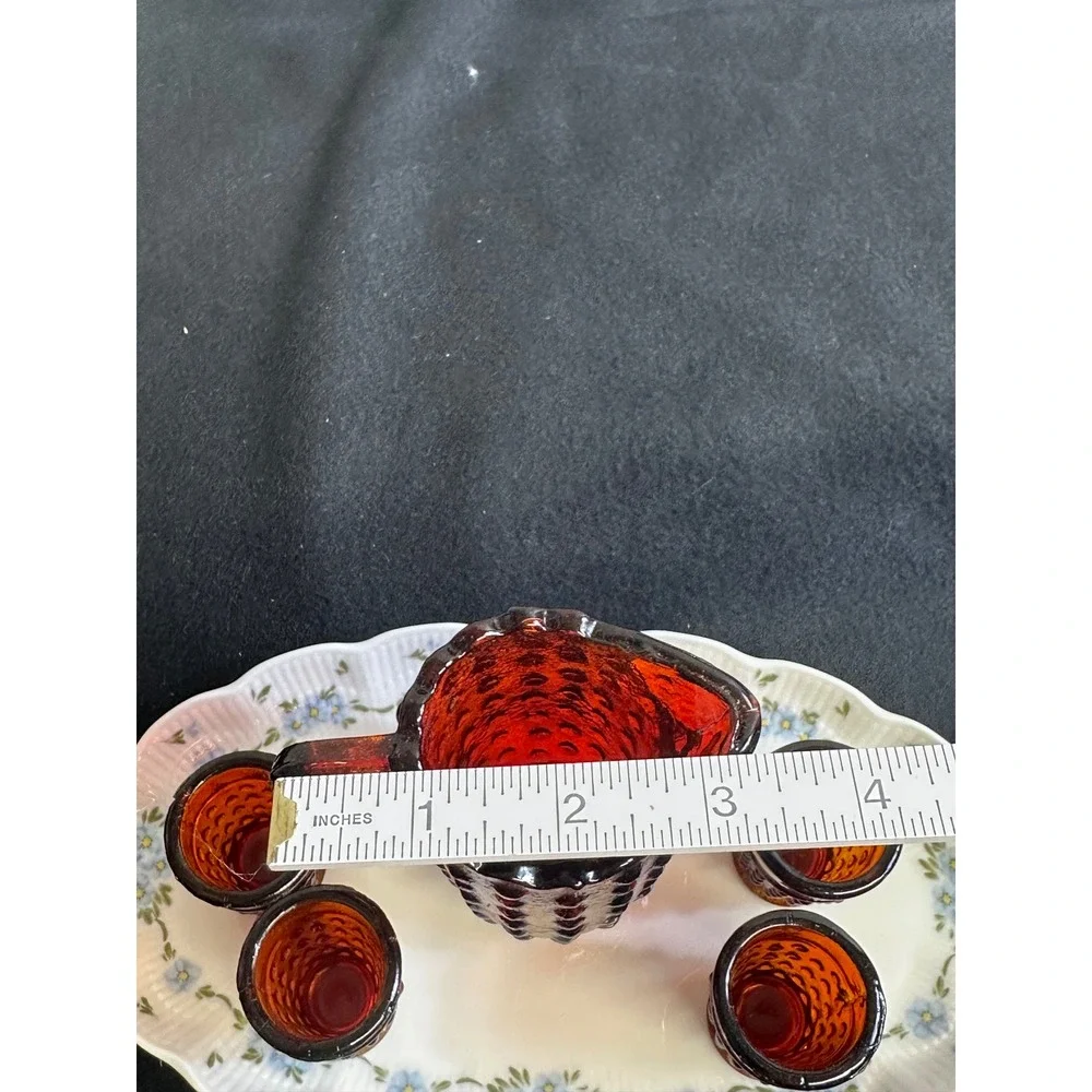 Amber Hobnail Glass Miniature Pitcher and 4 Shot Glasses Set Mid Century